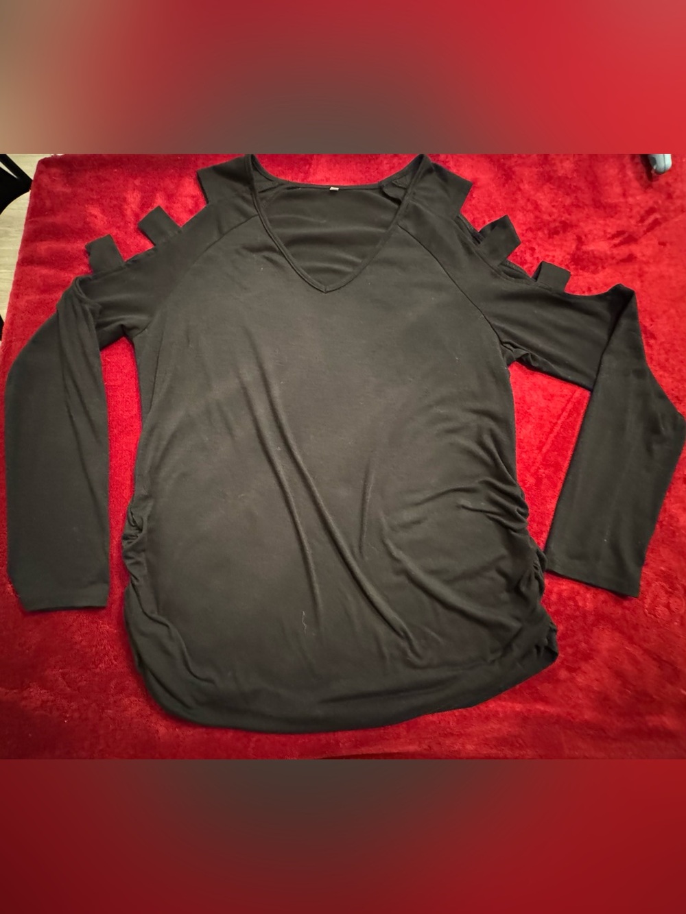 Women’s Black Cold-Shoulder V-Neck Top